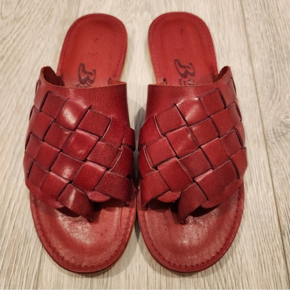Free People Women's Red Leather Slide Sandals